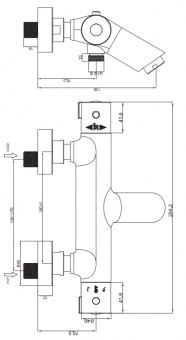 Смеситель для ванны Esko Mikros термостатический T 3054 Black черный, двухрычажный схема на фото в интернет-магазине Пиастрелла