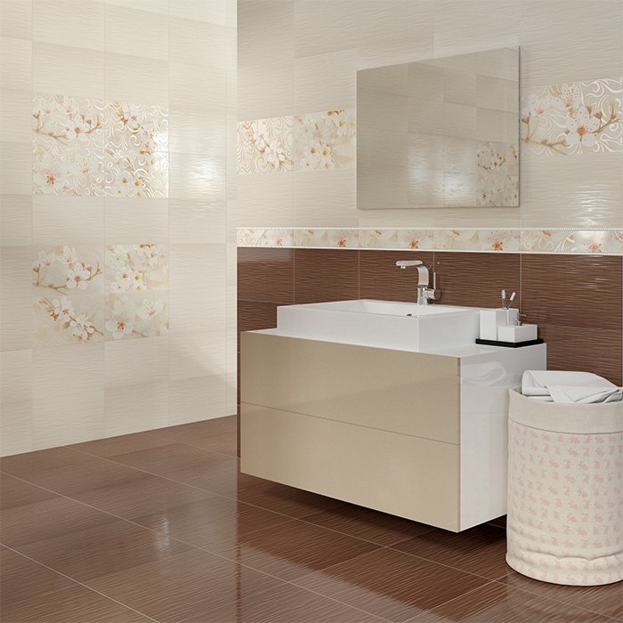 Керамическая плитка для ванной комнаты Сакура коричневый Шахтинская плитка