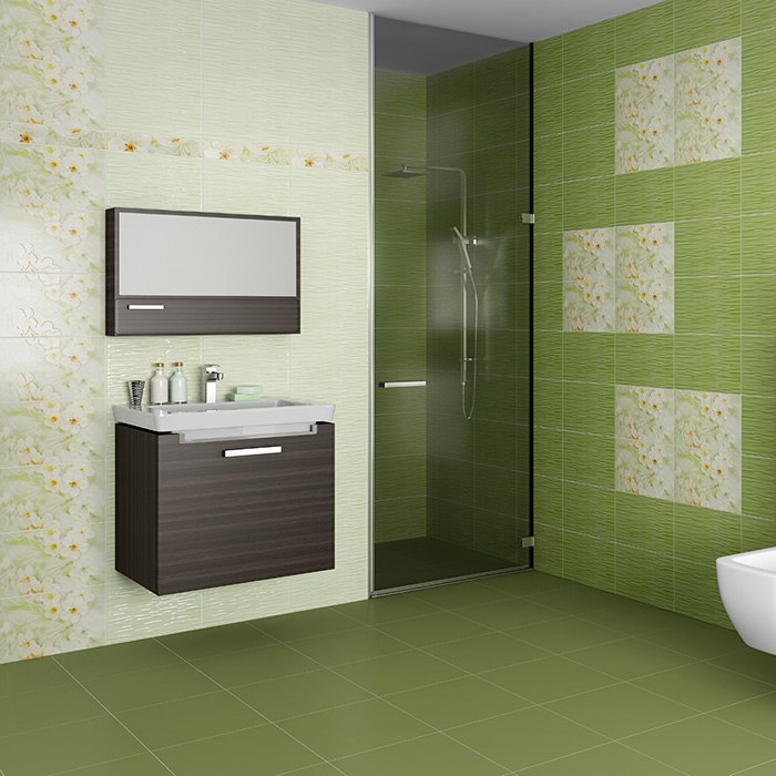 Керамическая плитка для ванной комнаты Сакура зеленый Шахтинская плитка
