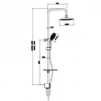 Душевая стойка Esko ST1350 с кнопочным дивертором (стойка + 2 лейки + 2 шланга) схема на фото в интернет-магазине Пиастрелла