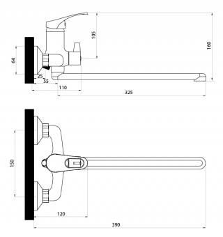 Смеситель для ванны Славен Дача с длинным поворотным изливом СЛ-ОД-Б31, однорычажный схема на фото в интернет-магазине Пиастрелла