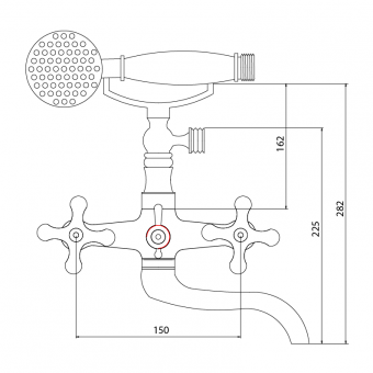 Смеситель для ванны Славен Коттедж с коротким изливом СЛ-ДВ-А30, двухрычажный схема на фото в интернет-магазине Пиастрелла