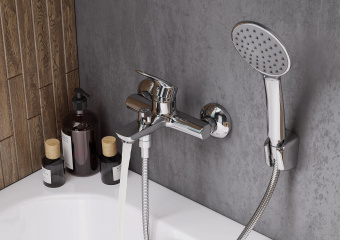 Марион Смеситель для ванны/душа с  душ. аксессуарами, хром  схема на фото в интернет-магазине Пиастрелла