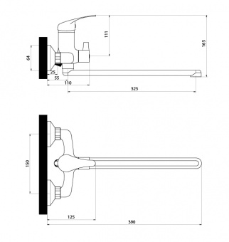 Смеситель для ванны Славен Дача с длинным поворотным изливом СЛ-ОД-В31, однорычажный схема на фото в интернет-магазине Пиастрелла