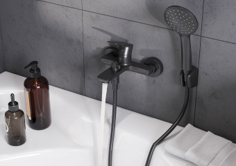 Арма Смеситель для ванны/душа с душ.аксесс, черный матовый  схема на фото в интернет-магазине Пиастрелла