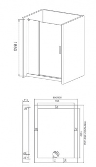 Схема открывания дверей на Pandora WTW Душевое ограждение 1100x1850 WTW-110-C-CH BAS в интернет-магазине Пиастрелла