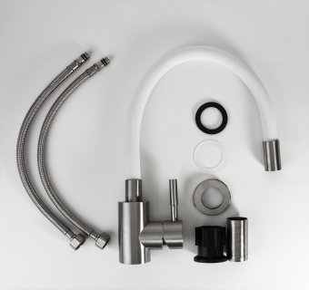 Смеситель для кухни Esko Snake K44 W белый с гибким изливом, однорычажный схема на фото в интернет-магазине Пиастрелла