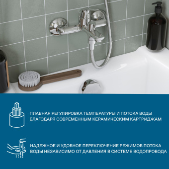 Нико Смеситель для ванны/душа с  душ. аксессуарами, хром  схема на фото в интернет-магазине Пиастрелла