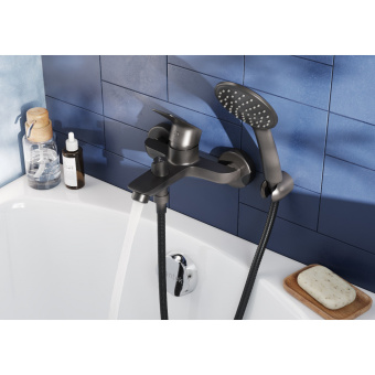 Таос смеситель д/ванны-душа с акс.черный схема на фото в интернет-магазине Пиастрелла