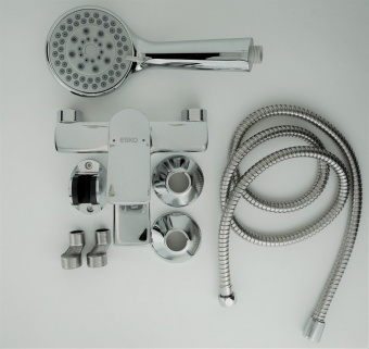 Смеситель для ванны Esko Eiger с коротким изливом, с аксессуарами EG 54, однорычажный схема на фото в интернет-магазине Пиастрелла