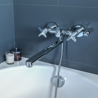 Смеситель для ванны Iddis Acros длинным изливом ACRSBL2i10WA, двухрычажный схема на фото в интернет-магазине Пиастрелла