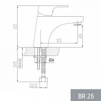 Смеситель для умывальника Esko Berlin без донного клапана BR 26, однорычажный схема на фото в интернет-магазине Пиастрелла